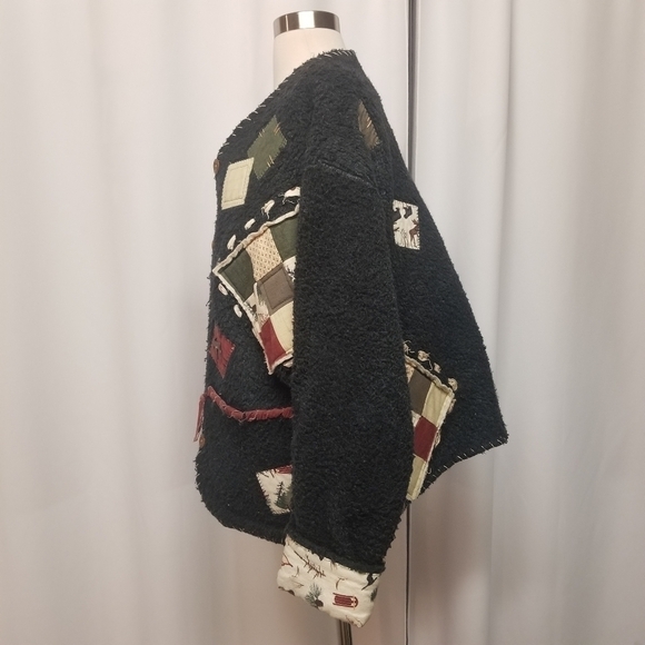 Vintage 90s y2k Handmade Applique Patchwork Granny Style Jacket Lodge Lg - Picture 4 of 9